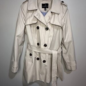 London Fog Cream Double-Breasted Belted Trench Coat